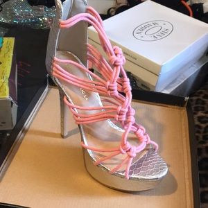 Pink ropes heels silver bottom